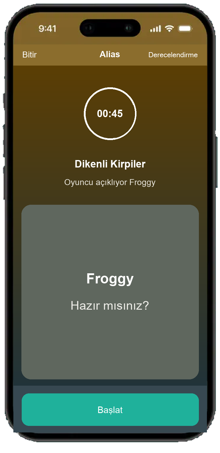 Alias 45 saniyelik zamanlayıcıya sahip yuvarlak ekran